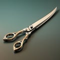 A pair of a silver and gold handled scissors on top of a table, AI