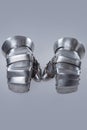 Pair of Silver Steel Gauntlets with Leather Interior. Royalty Free Stock Photo