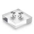 Pair of Silver Turtle Stud Earrings Displayed on a Clear Acrylic Block jewelry studs Royalty Free Stock Photo
