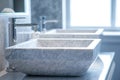A pair of sinks placed on top of a kitchen counter, ready for use Royalty Free Stock Photo