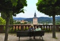 View over Baden-Baden to the old town with Stiftskirche church in Baden-Baden Royalty Free Stock Photo