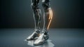 Cyberpunk bionic leg prosthetics with glowing accents Royalty Free Stock Photo