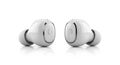 White True Wireless Earbuds on Reflective White Background Royalty Free Stock Photo