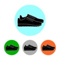 Pair sneakers icon. Linear outline simple website elements and round colored icons with sport shoes. Isolated vector illustration.