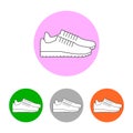 Pair sneakers icon. Linear outline simple website elements and round colored icons with sport shoes. Isolated vector illustration.