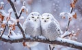 Pair of snowy owls perched on a branch Royalty Free Stock Photo