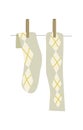 A pair of socks hanging on a clothesline. Laundry flat illustration. Clean and fresh clothes and underwear.