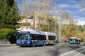Pair of Sound Transit Diesel Electric Hybrid buses leaving Redmond Washington