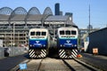 Pair of Sound Transit commuter trains parked in Seattle