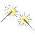 A pair of sparklers. Fireworks explosion icon. Vector isolated composition with thin line illustrations for celebrations