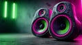 A pair of speakers sitting on top of a table Royalty Free Stock Photo