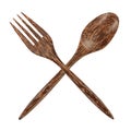 a Pair,Spoon and fork made of palm wood isolated on withe Royalty Free Stock Photo