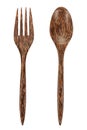 Pair,a Spoon and fork made of palm wood isolated on withe Royalty Free Stock Photo