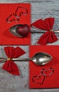 A pair of spoons with red ribbon and hearts , Valentine's Day