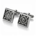 Pair of Square Silver Cufflinks with Intricate Pattern Detail on White Background Royalty Free Stock Photo