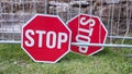 A pair of stop signs Royalty Free Stock Photo