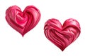 Pair of Stunning Magenta Pink Heart Shaped Drapery Satin Fabric 3D Icons on Transparent Background Royalty Free Stock Photo