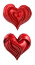 Pair of Stunning Red Heart Shaped Drapery Satin Fabric 3D Icons on Transparent Background Royalty Free Stock Photo