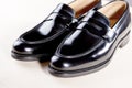 Pair of Stylish Expensive Modern Leather Black Penny Loafers Royalty Free Stock Photo