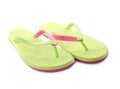 Pair of stylish green flip flops isolated. Beach object Royalty Free Stock Photo