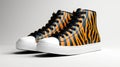 Fashionable Zebra Print High Top Sneakers. Royalty Free Stock Photo