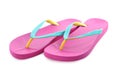 Pair of stylish pink flip flops isolated. Beach object Royalty Free Stock Photo