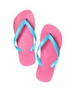 Pair of stylish pink flip flops isolated on white Royalty Free Stock Photo