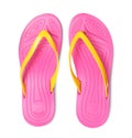 Pair of stylish pink flip flops isolated on white, top view Royalty Free Stock Photo