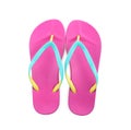 Pair of stylish pink flip flops isolated on white. Beach object Royalty Free Stock Photo