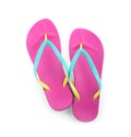 Pair of stylish pink flip flops isolated, top view. Beach object Royalty Free Stock Photo