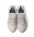 Pair of stylish sneakers on white background