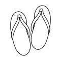 A pair of summer flip flops for the sauna, bathhouse and beach. Black and white vector illustration in doodle style. Summer shoes Royalty Free Stock Photo