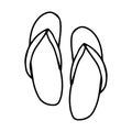 A pair of summer flip flops for the sauna, bathhouse and beach. Black and white vector illustration in doodle style. Summer shoes Royalty Free Stock Photo