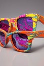 A pair of sunglasses with colorful designs on them, AI