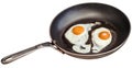 Pair Of Sunny Side Up Eggs Fried In Old Heavy Duty Teflon Frying Pan Isolated On White Background Royalty Free Stock Photo