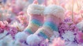 Pair of super comfortable fluffy socks that look perfect in a pastel iridescent cute set up