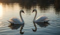 A pair of swans gliding gracefully on a calm lake Royalty Free Stock Photo