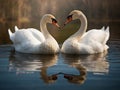 A pair of swans on the lake make a symbol of \