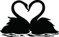 A pair of swans swimming together in a lake, black and white illustration, Valentine`s day Royalty Free Stock Photo