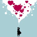 A pair of sweet couples,heart-shaped symbol composition, silhouette people. Royalty Free Stock Photo