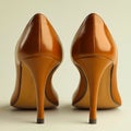 A pair of tan high heels on a white background Royalty Free Stock Photo