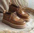 Pair of tan leather lace-up brogue shoes