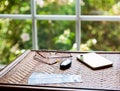 Pair of theater tickets on table with window Royalty Free Stock Photo