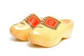 Pair of traditional Dutch yellow wooden shoes Royalty Free Stock Photo