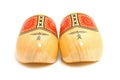 Pair of traditional Dutch yellow wooden shoes Royalty Free Stock Photo