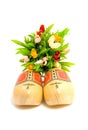 Pair of traditional Dutch yellow wooden shoes Royalty Free Stock Photo