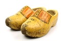 Pair of traditional Dutch yellow wooden shoes Royalty Free Stock Photo