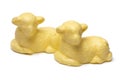 Pair of traditional easter butter lamb on white background close up