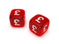 Pair of translucent red dice with pound sign