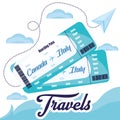 Pair of traveling tickets Pastry colored travel poster Vector